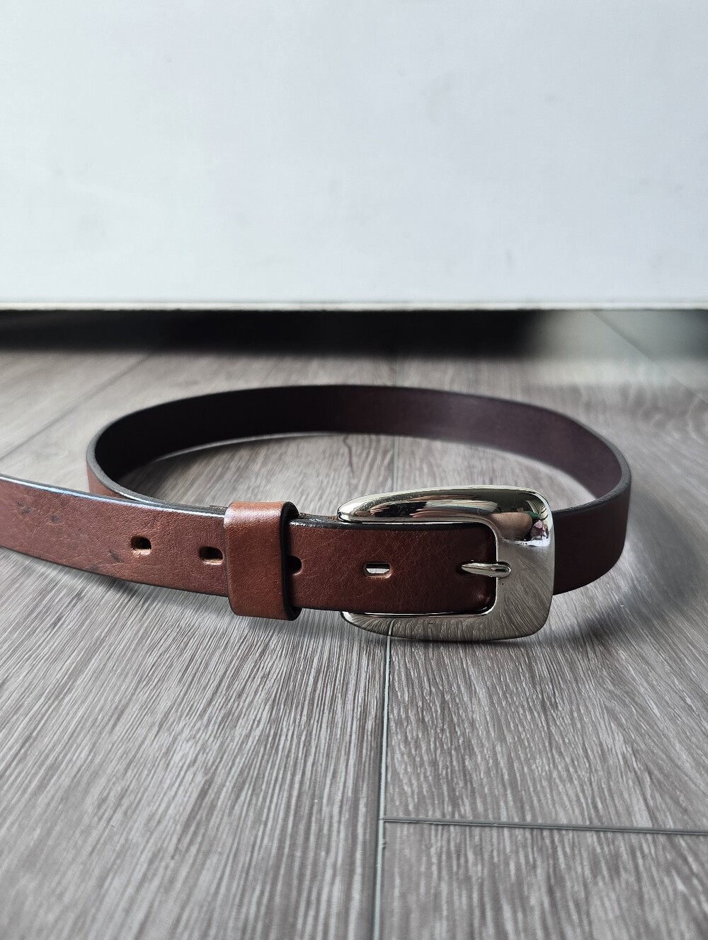 Merona Brown Genuine Italian Leather Belt Silver Buckle Womens Size S Classic